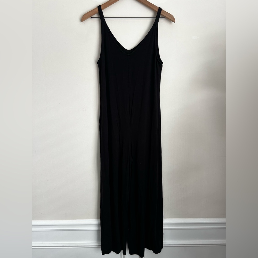 Athleta Black Nighttime Bliss Sleep Romper Jumpsuit Lingerie PJ wide leg stretch - Picture 3 of 7